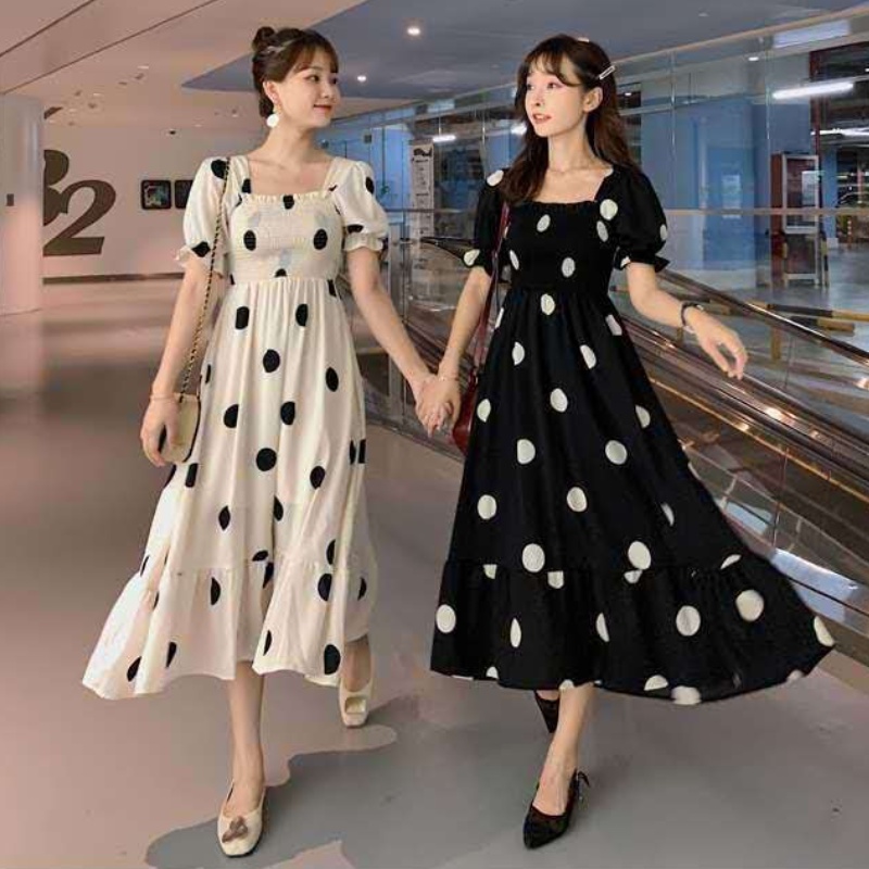 Đầm thời trang mùa hè Hàn Quốc họa tiết chấm bi đơn giản ngọt ngào cho nữ