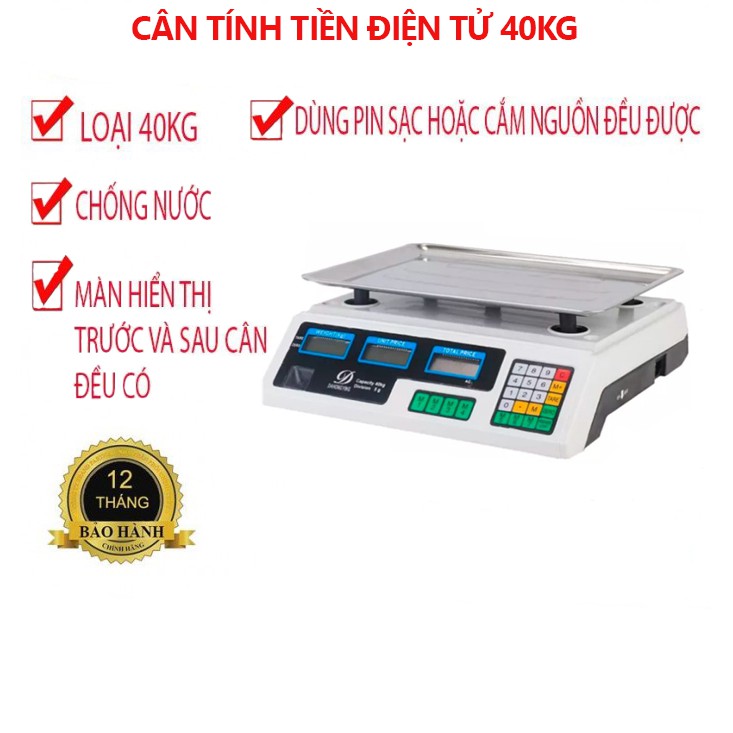 Cân điện tử tính tiền Cao Cấp 2 Mặt 40kg siêu chuẩn xác, chống nước,cân điện tử bán hàng 2 mặt,bảo hành 1 đổi 1