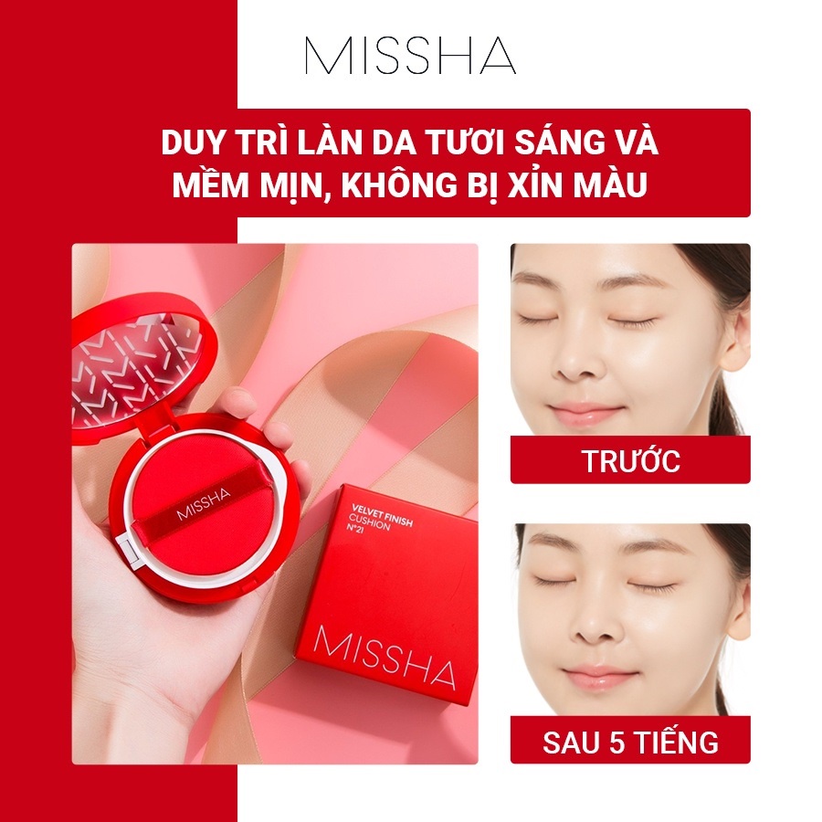 Phấn Nước Mỏng Mịn, Che Phủ Tốt, Lâu Trôi Missha Velvet Finish Cushion SPF50+ PA+++ 15g