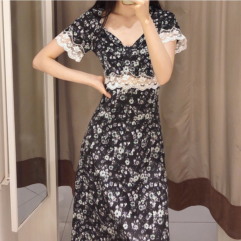 Đầm Phối Ren Dáng Ôm Thời Trang Mùa Hè Cổ Điển Cho Nữ