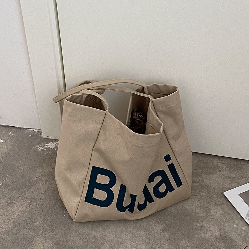 Túi xách canvas ngăn rộng in chữ phong cách Hàn Quốc