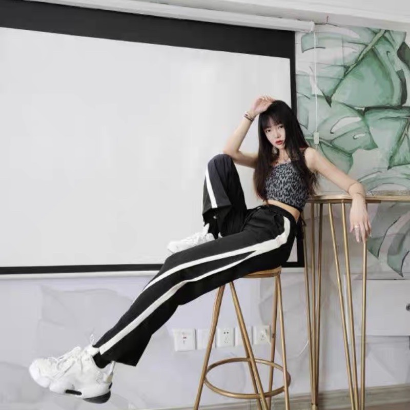 Quần culottes nỉ ống rộng suông viền trắng kèm hình thật