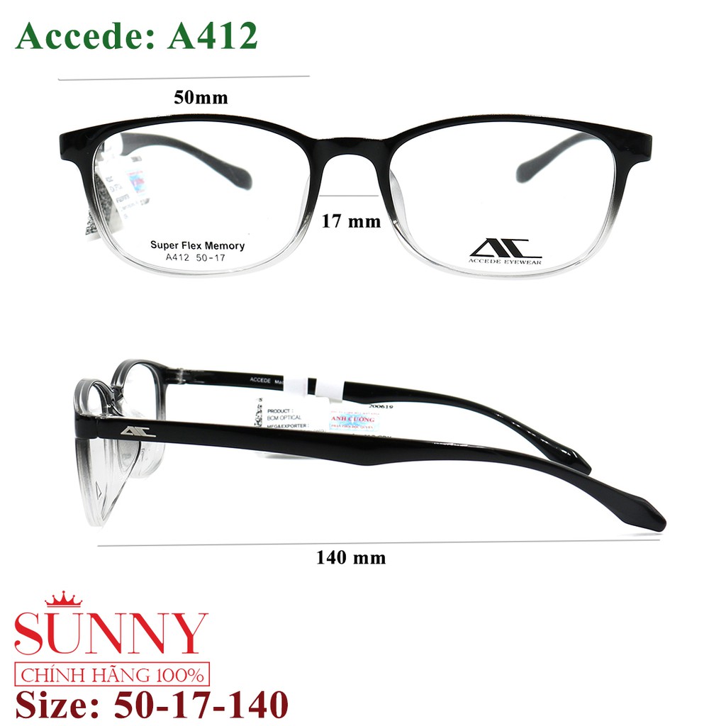 A412 phần 1 - gọng kính nam nữ Accede chính hãng bảo hành toàn quốc