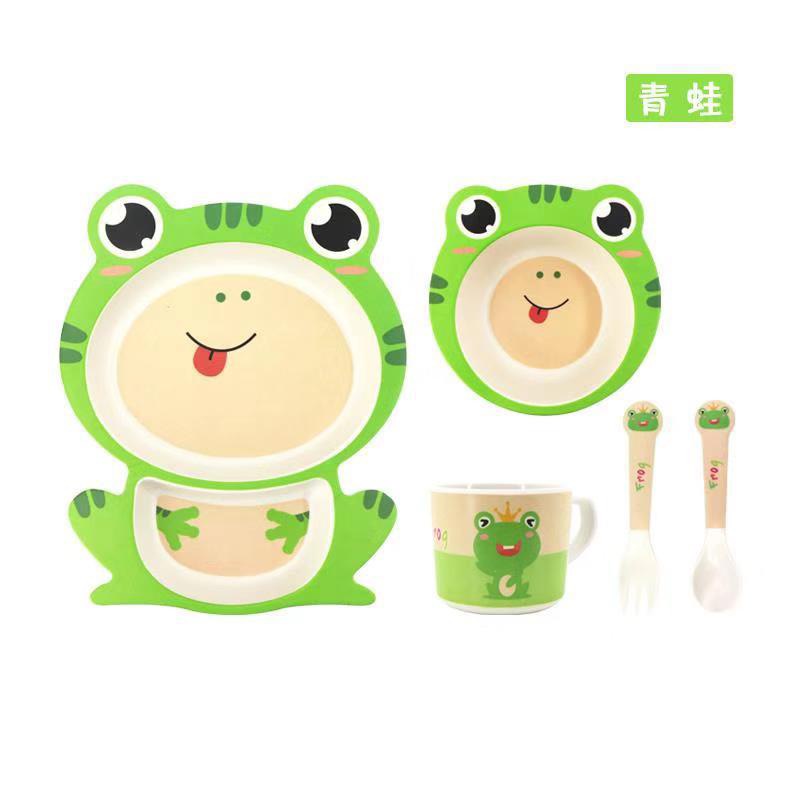 Khay ăn dặm cho bé sợi tre tableware gồm 5 chi tiết gồm thìa, dĩa, khay, bát, cốc dành cho bé