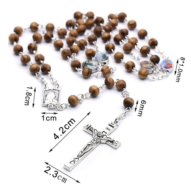 Vòng cổ Chuỗi Hạt Gỗ Mặt Thánh Giá Chúa Jesus Cho Nam Nữ Charms