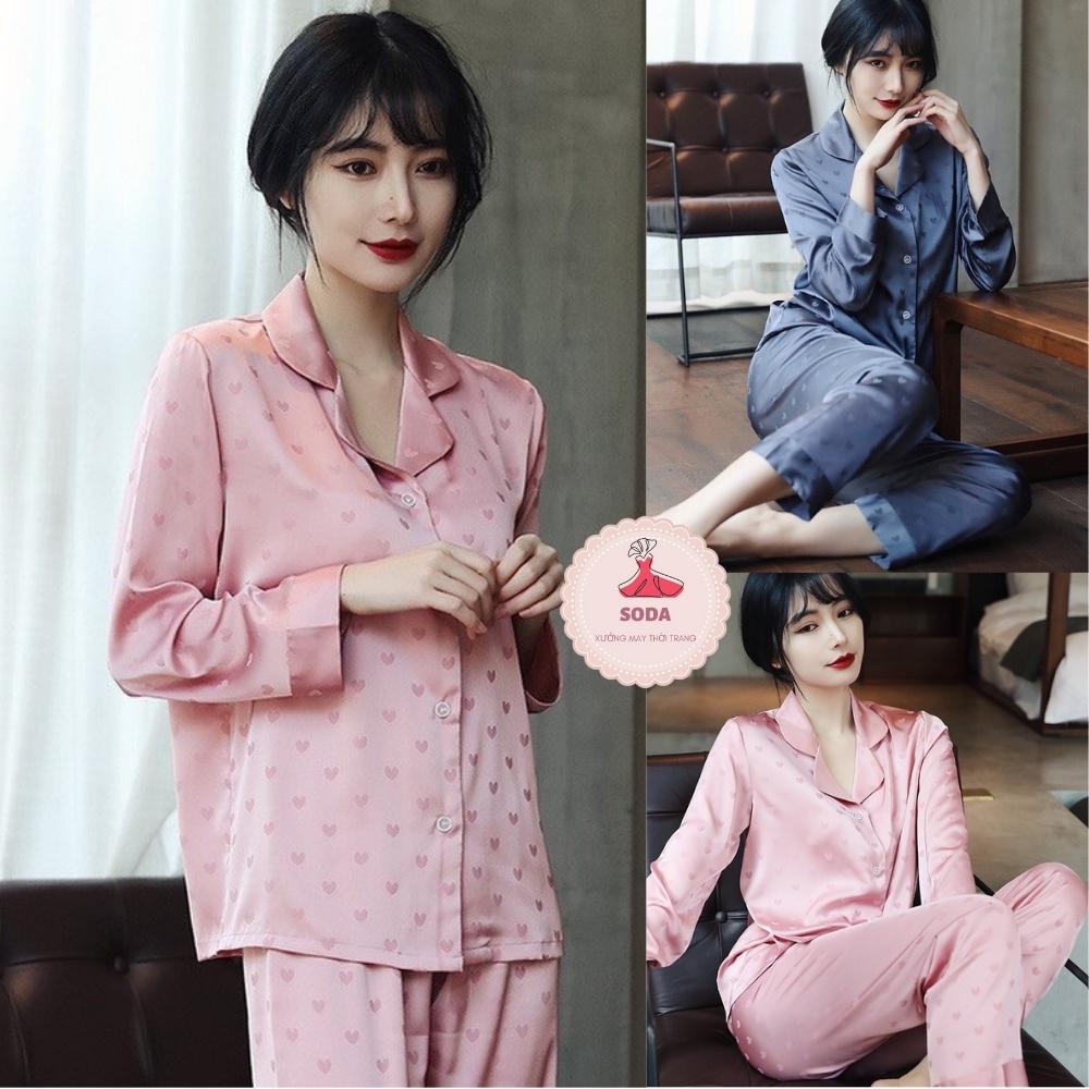 Bộ Ngủ Mặc Nhà Pijama Lụa Gấm Latin Hàng Cao Cấp, Bộ Đồ Ngủ Dài Tay Đồ Ngủ Tiểu Thư Mặc Nhà
