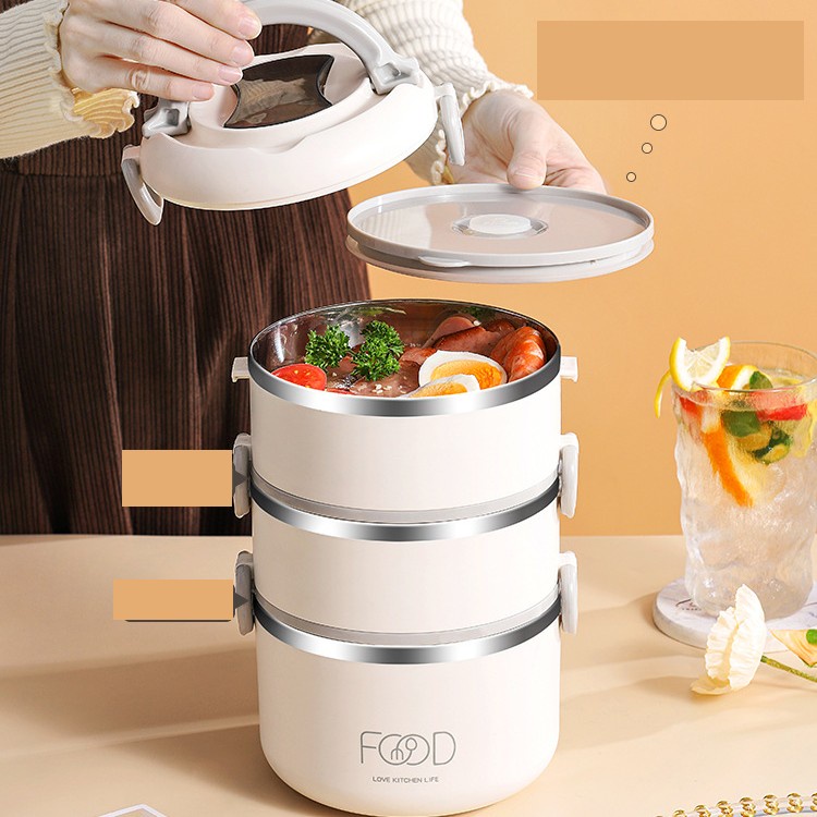 Cặp lồng cơm / Hộp đựng cơm nhiều tầng giữ nhiệt FOOD cao cấp làm từ nhựa PP và inox 304 an toàn sức khoẻ