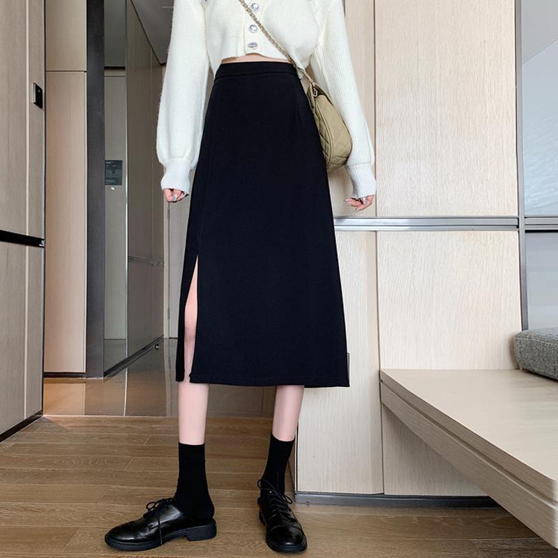 Chân Váy Chữ A Dài Chân Váy Đen Trơn Dài Qua Gối Xẻ Tà Nhẹ Nhàng | BigBuy360 - bigbuy360.vn