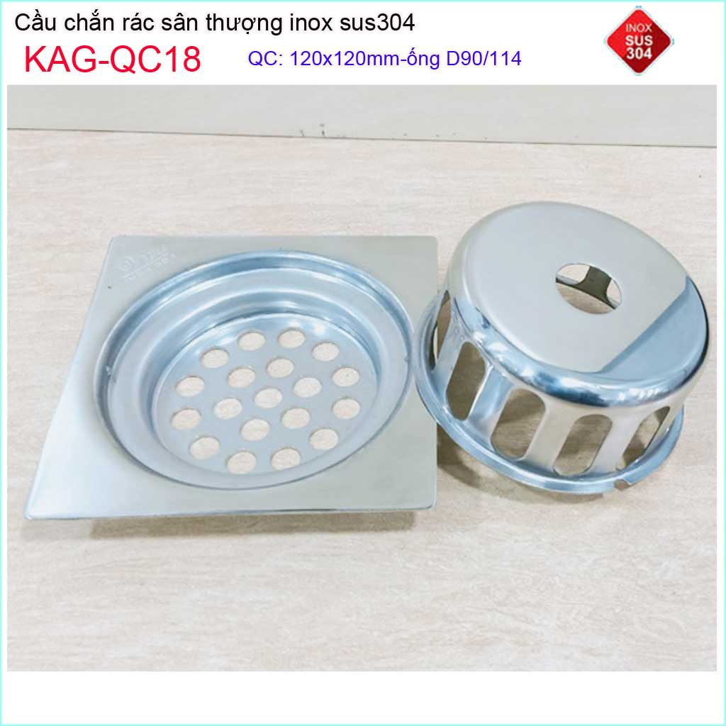 Cầu chắn rác đế vuông 12x12 D90 KAG-QC18, thoát nước sân thượng SUS304 ống 9cm thoát nhanh chắn rác tốt