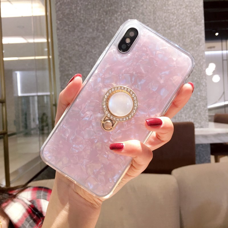 Ốp điện thoại mềm họa tiết vỏ sò có giá đỡ dạng vòng tròn đính đá cho iPhone 11 Pro Apple 6/ 7/ 8p/XS | BigBuy360 - bigbuy360.vn