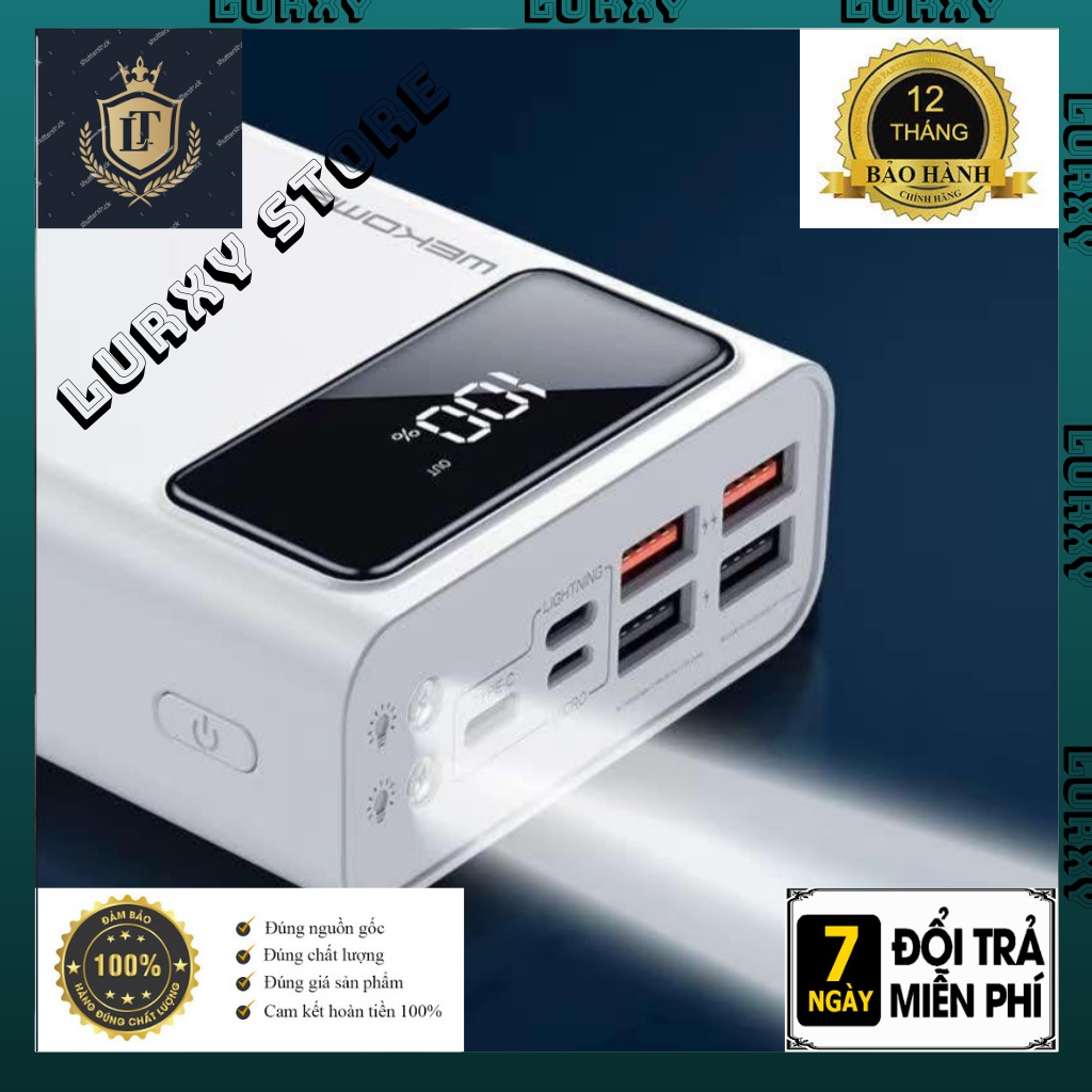 Sạc Pin Dự Phòng 💓40000mah💓 WP-169 4 cổng sạc cùng 4 Thiết Bị - Tích Hợp Led - Hiển Thị Đèn Pin