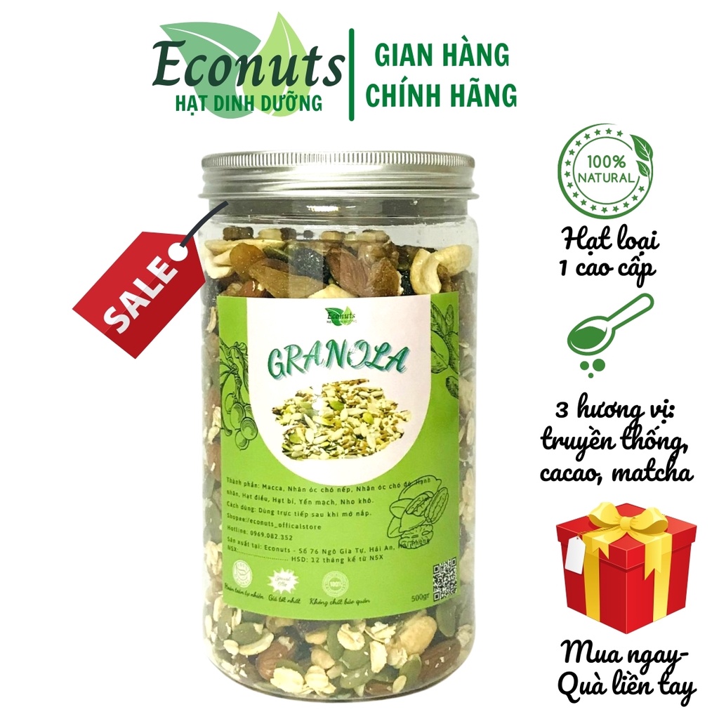 Granola ăn kiêng ECONUTS, ngũ cốc ăn sáng giảm cân 6 loại hạt dinh dưỡng 3 vị