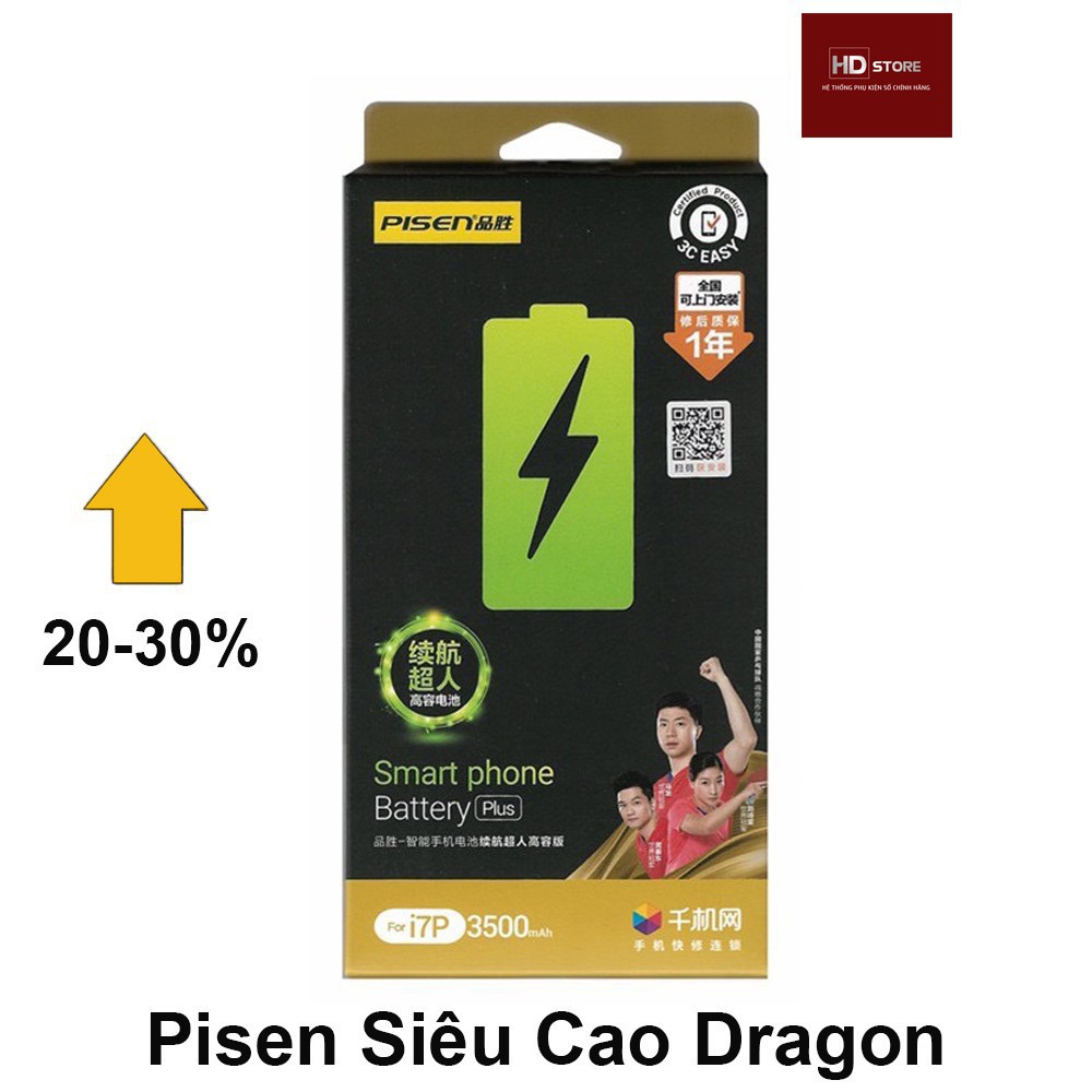 Pin PISEN Siêu cao Dragon Nội Địa cho Iphone 6,6s,6Plus,6SPlus,7,7Plus,8,8Plus - Chính hãng BH 12T