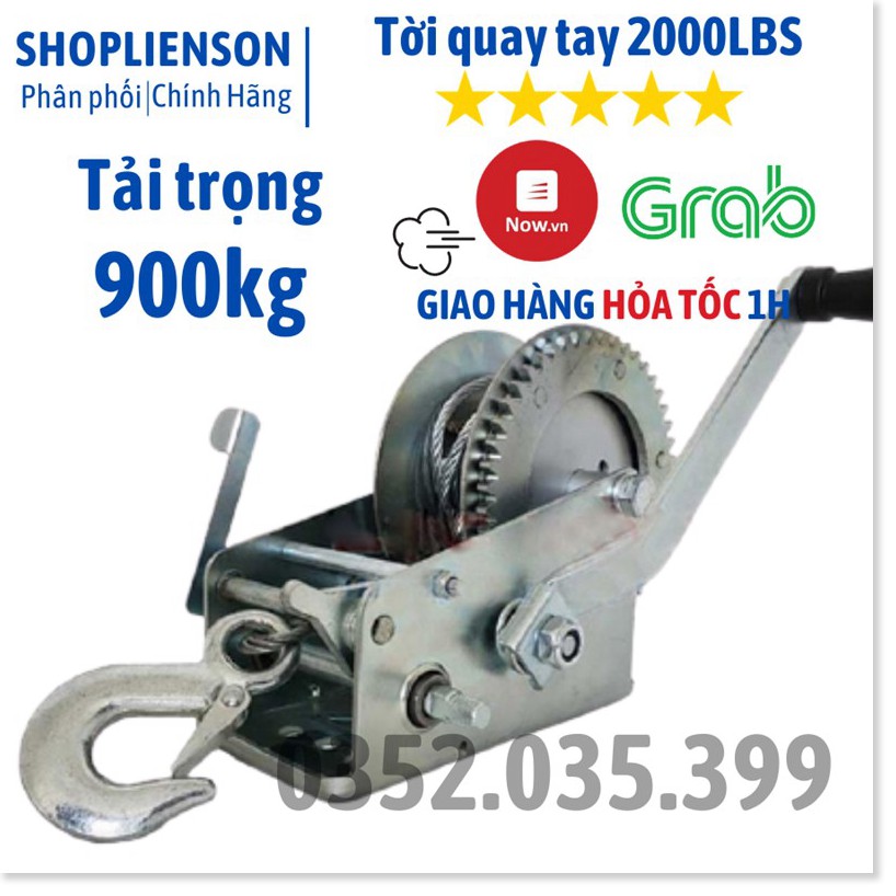 Tời Quay Tay 2000 LBS Tải Trọng 908 Kg Có Cáp Móc 10 Mét Cơ Khí Liên Sơn