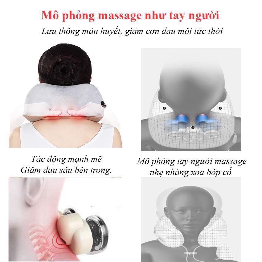 Gối Massager Cổ chữ U Thông Minh Cao Cấp Máy Massage  VaiGáy Trị Liệu Gối Massager Cổ Bông