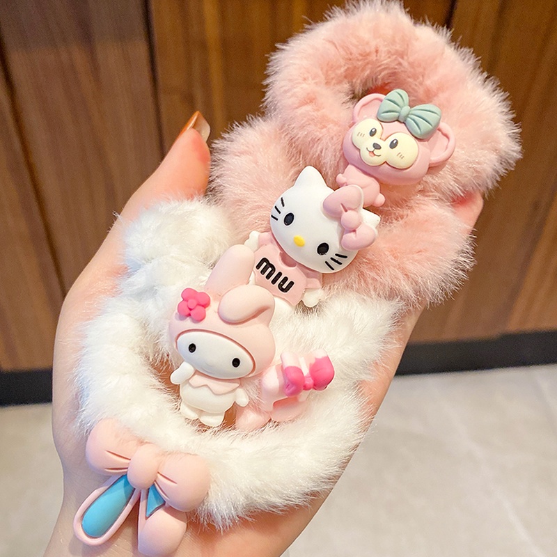 Dây buộc tóc cao su bọc lông nhung họa tiết hoạt hình dễ thương cho nữ