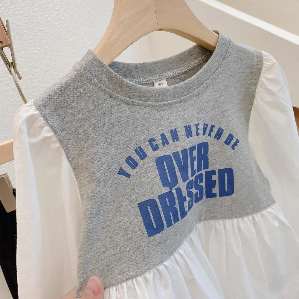 Đầm tay dài phối ren thời trang mùa thu mới cho bé gái 2021