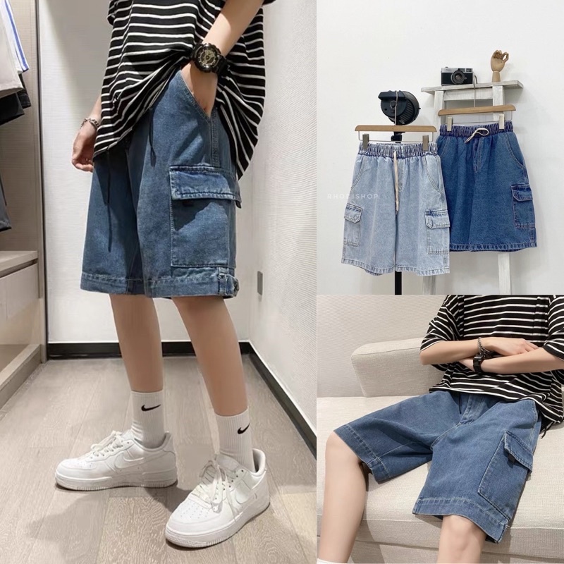 Quần Jeans cộc nam ống rộng, Quần bò cộc nam có 2 túi sườn