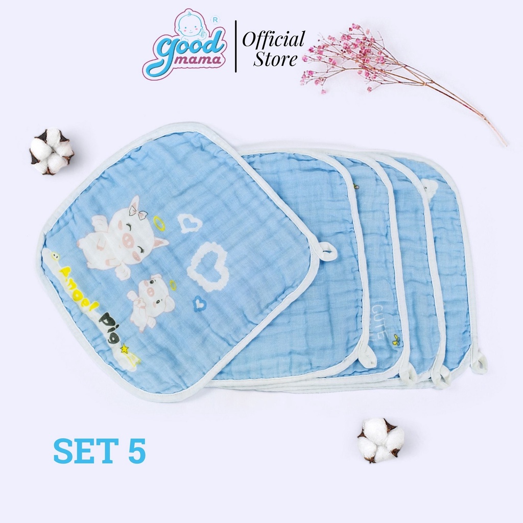 [Mã LTBAUAB6 giảm 7% đơn 99K] Khăn Sữa Goodmama 6 Lớp MUSLIN SET 5 Khăn 30x30 cm