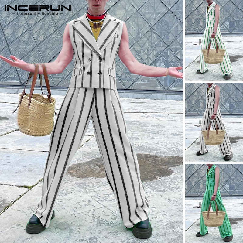 Bộ INCERUN áo khoác không tay + quần dài thời trang nam