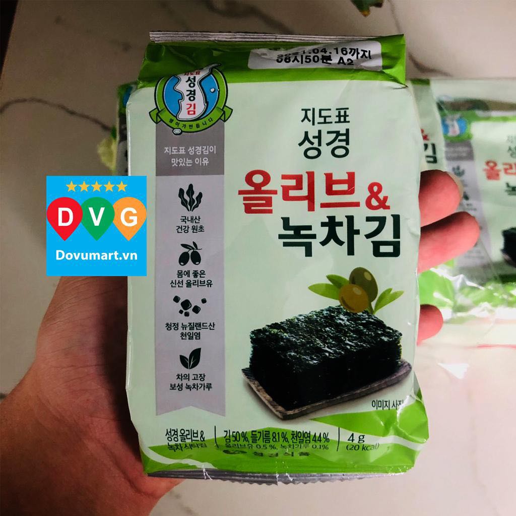 Lá Kim Ăn Liền Vị Trà Xanh Và Oliu Hàn Quốc Sung Gyung 36g