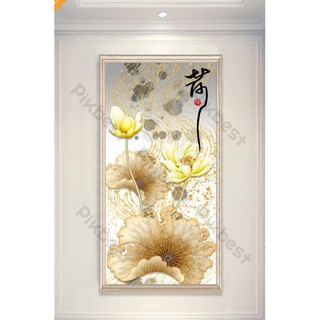 Tranh dán tường Tranh 3D dán tường Hoa Sen Vàng (kích thước lớn)