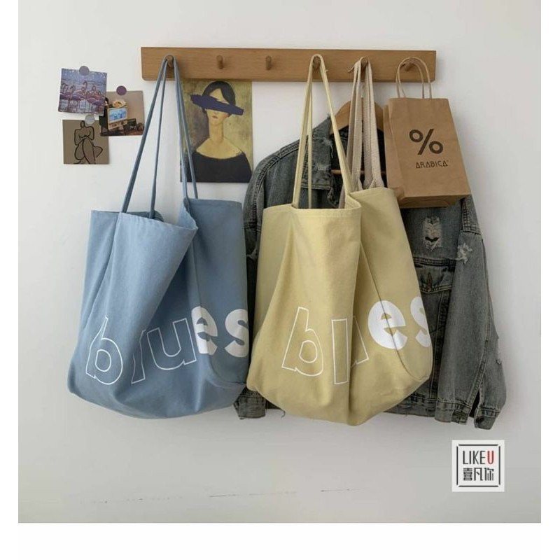 Túi tote vải canvas, túi vải ulzzang đeo chéo Blu