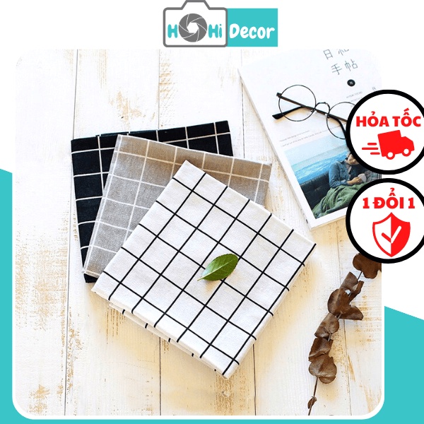 Vải Caro (Ca rô) Chụp Ảnh Sản Phảm, Vải Canvas Khăn Trải Bàn, Thảm Picnic - Đen, Trắng, Xám - Shop Hohi Decor