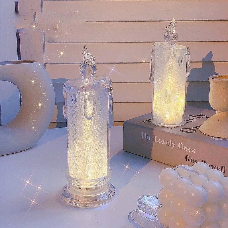 Đèn nến, đèn ngủ để bàn hình cây nến lung linh lấp lánh dùng pin phong cách Hàn Quốc