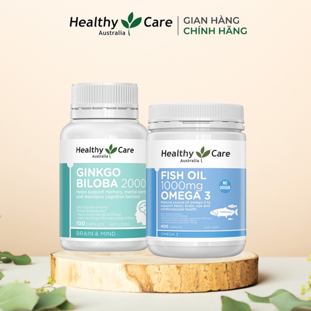 Combo Viên Uống Healthy Care Dầu cá Omega 3 400v Và Bổ não Ginkgo Biloba 100v