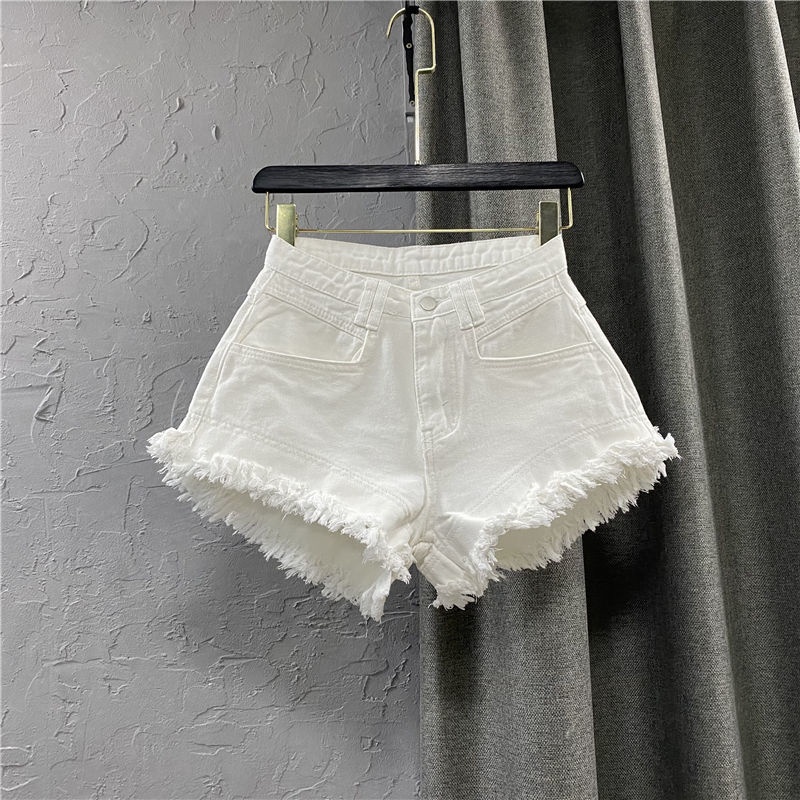 Quần Short Denim Cạp Cao Tua Rua Viền Chữ A Phong Cách Mới Mùa Hè Cho Nữ