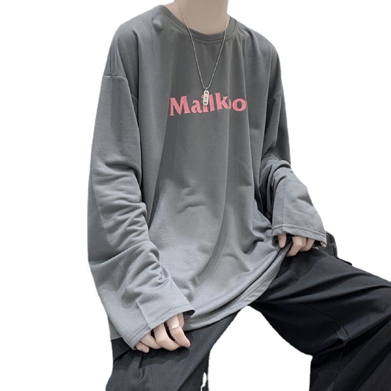 【M-5XL】Áo thun tay dài dáng rộng in chữ giản dị thoải mái thời trang mùa đông Hàn Quốc cho nam