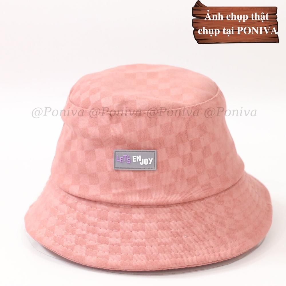 Mũ bucket ❤️ Nón tai bèo vành cụp  phối tem cao su Let'enjoy chất nhung caro Ulzzang Thời trang PONIVA siêu hot