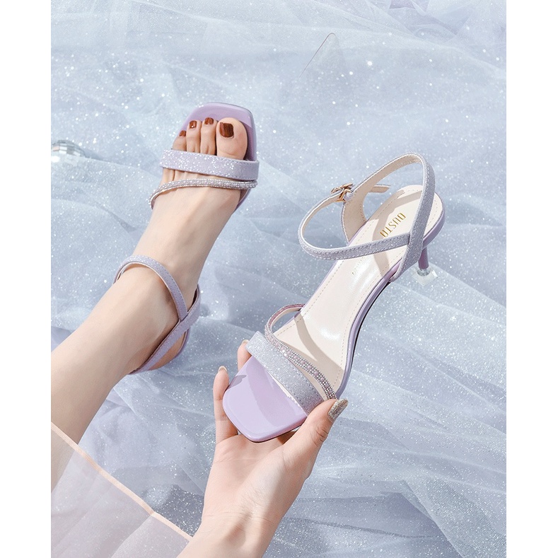 Sandal Dusto chất da ánh kim, gót nhọn 7cm