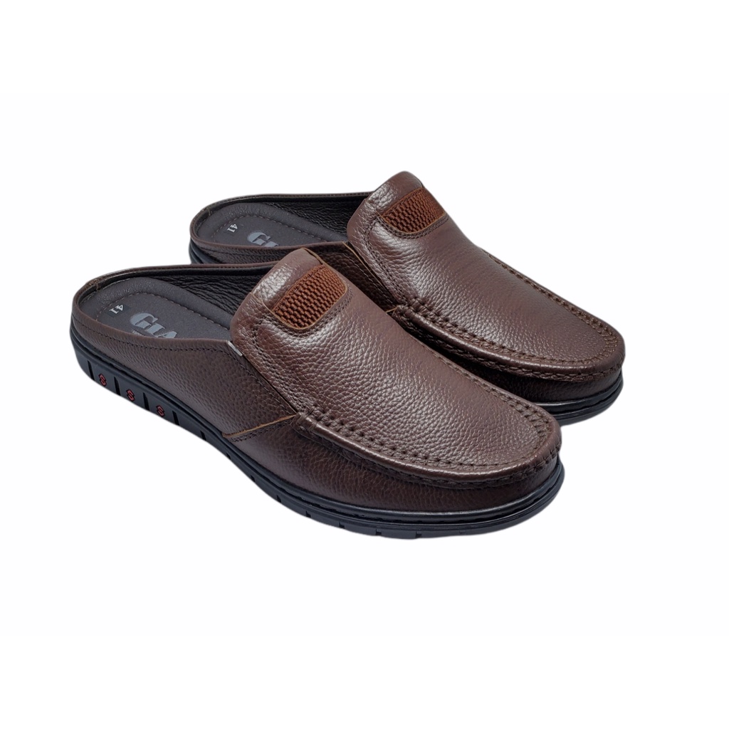 Giày Sục Nam Da Bò Nâu Phối Vải GIA VI - GN27