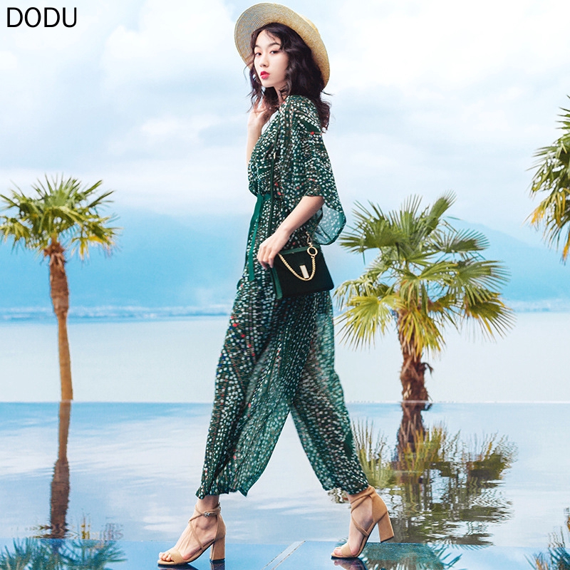 Jumpsuit Ống Rộng Thời Trang Đi Biển Cho Nữ