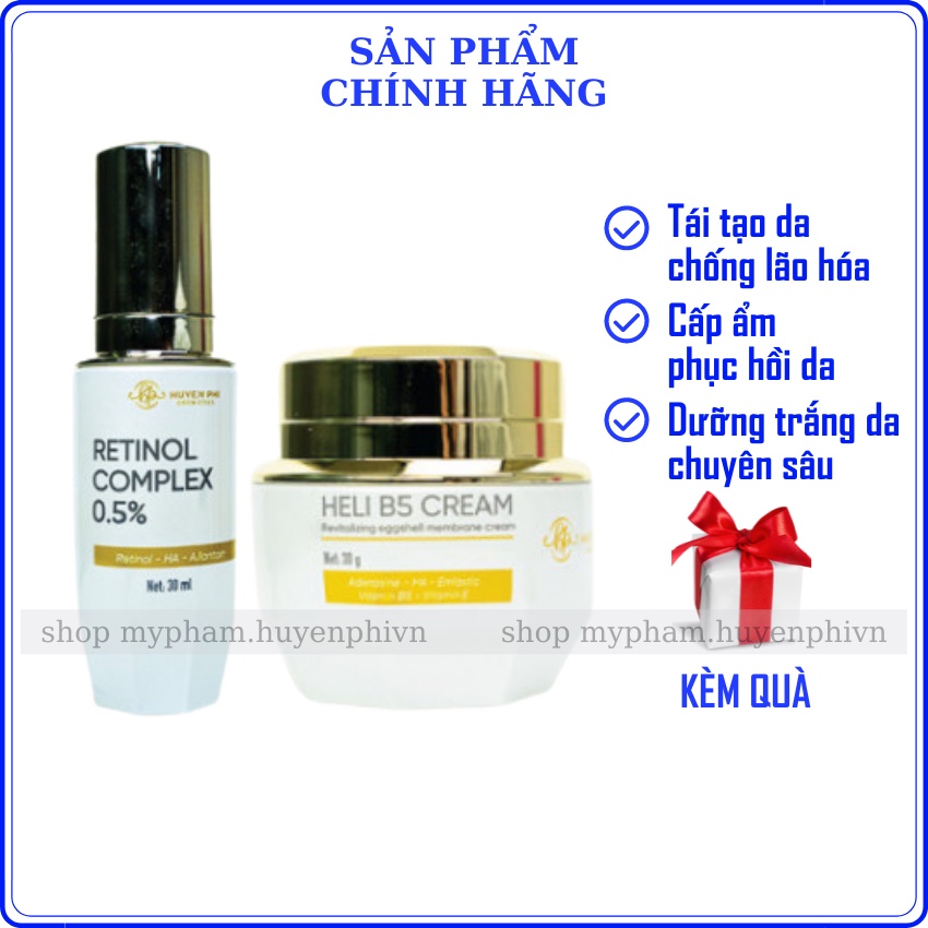 Bộ Tái Sinh Huyền Phi Retinol Complex 0.5% Kem Phục Hồi Heli B5 Tái Tạo Chống Lão Hóa Dưỡng Trắng Da Chuyên Sâu Cấp Ẩm