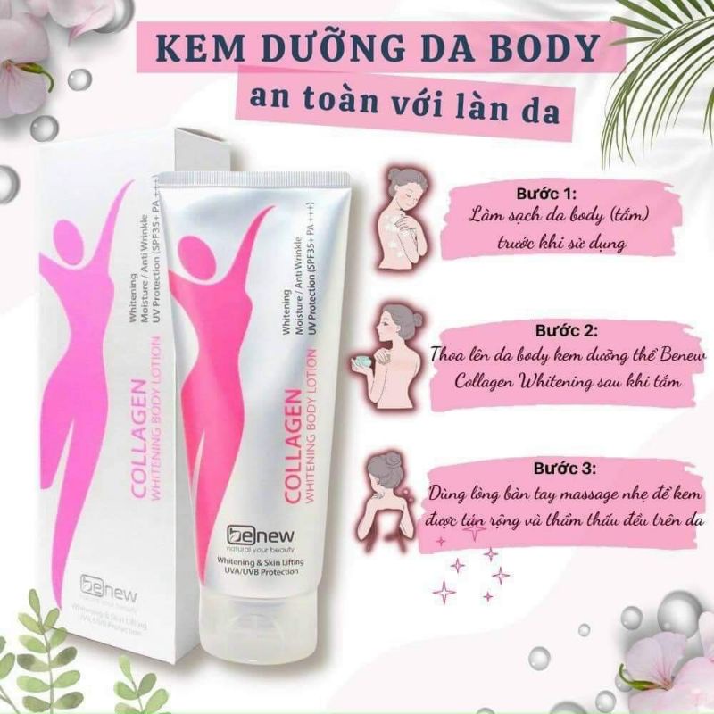 Kem chống nắng toàn thân dưỡng trắng nâng tone mềm mịn Benew collagen whitening Spf35+ pa+++