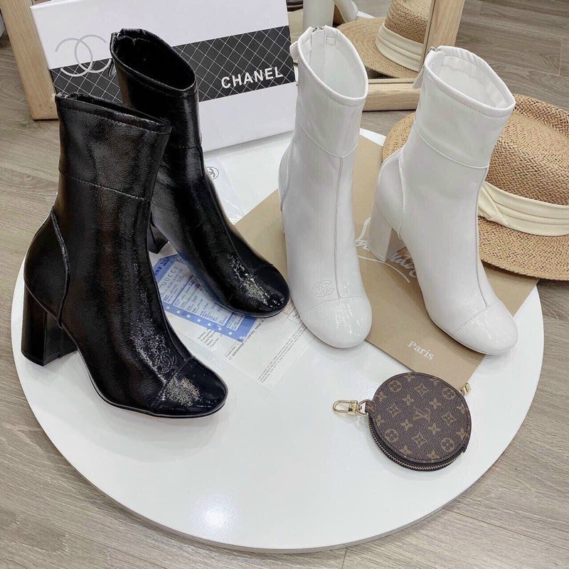 HÀNG FULL BOX CÓ SẴN Boots bóng mũi tròn gót vuông 9cm