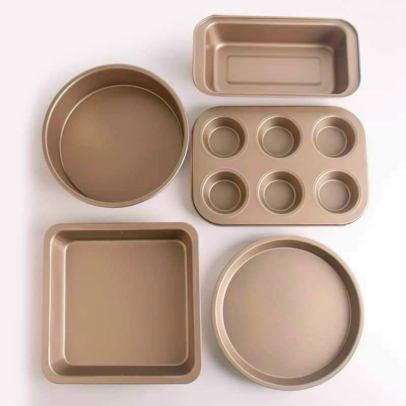 [SẴN HÀNG] Trọn Bộ Set 5 Khuôn Làm Bánh Cao Cấp Màu Gold Đen Chống Dính - Thyna Store