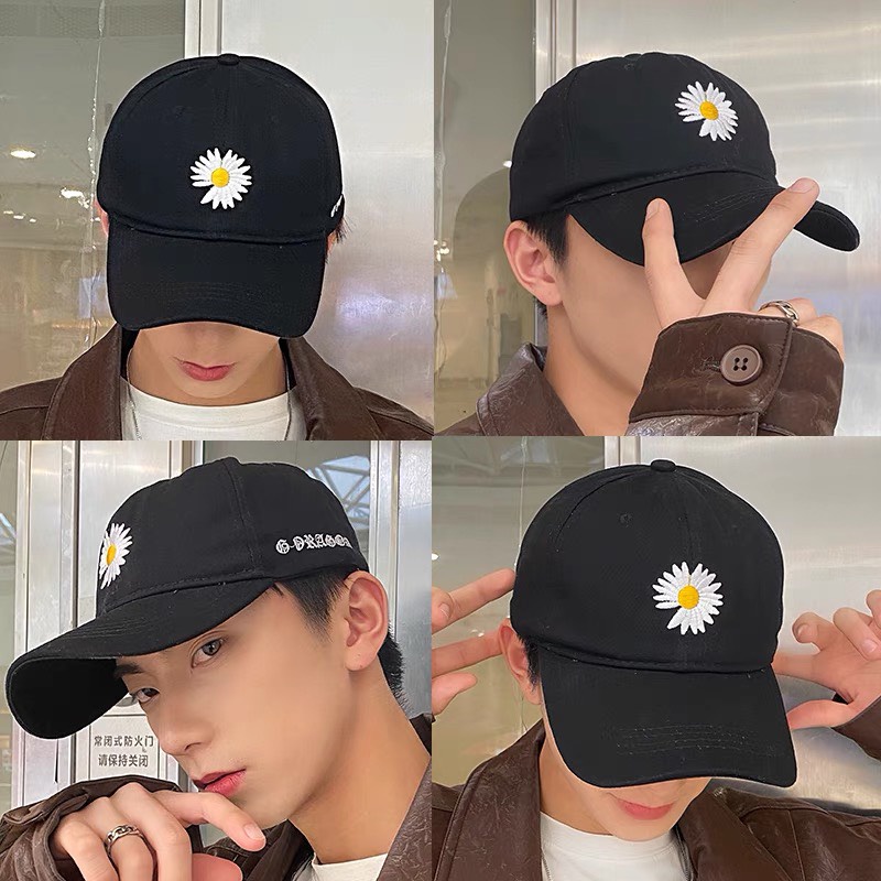 Mũ lưỡi trai thêu hoa cúc Pea chữ hông BIGOMALL - Nón lưỡi trai hót trend chất kaki dày dặn