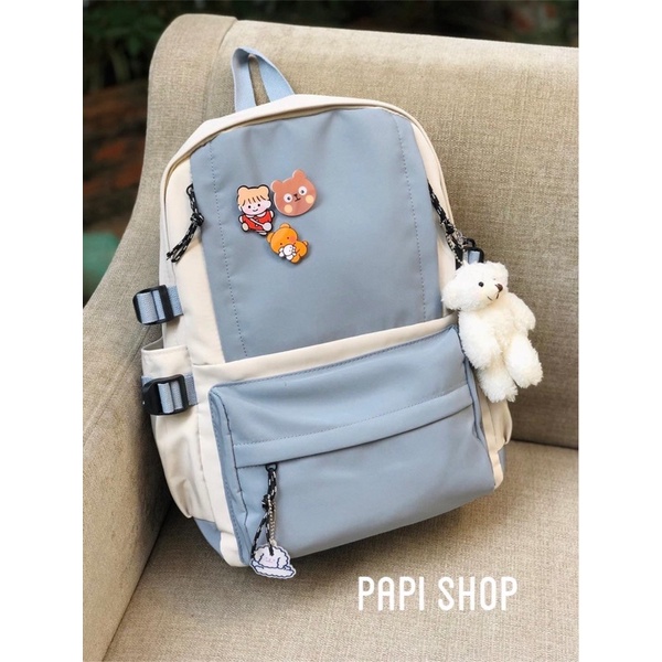 Balo trơn Sticker móc gấu