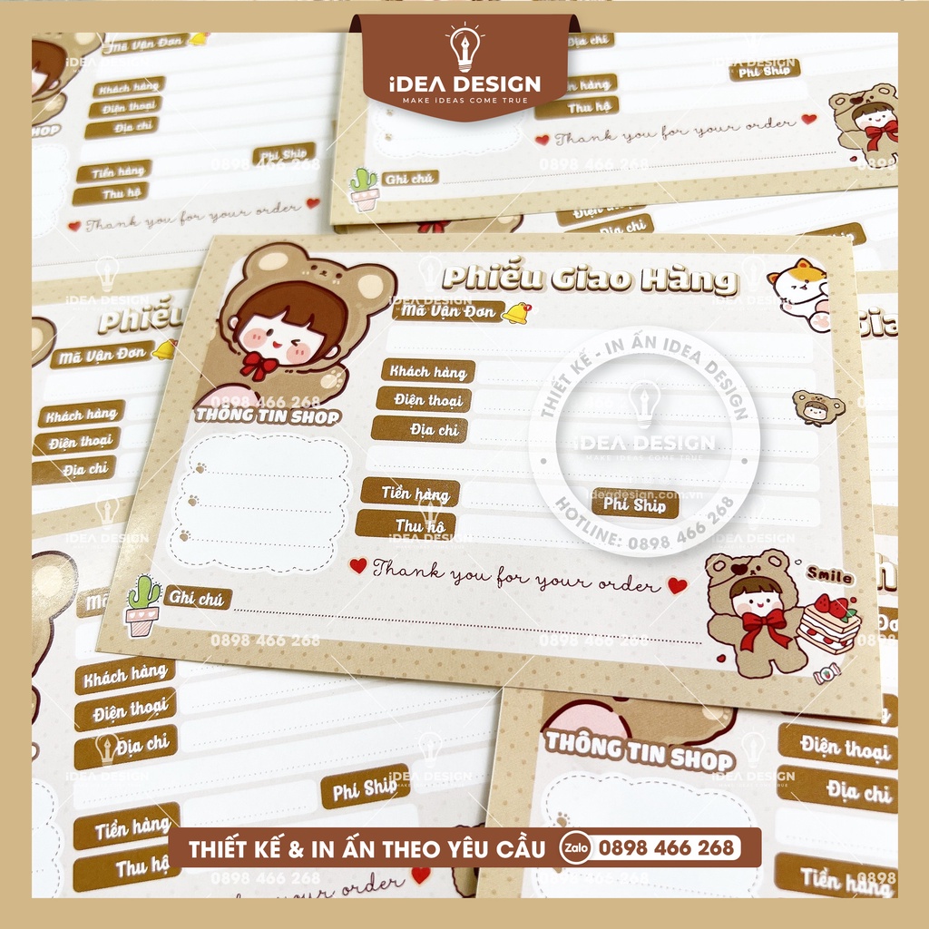Decal Ghi Mã Vận Đơn, nhãn dán phiếu giao hàng CÓ KEO - Size 10x14cm - Mẫu BABY BROWN màu nâu dễ thương - Không cán màng