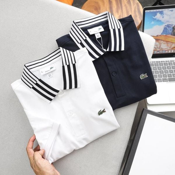 ÁO THUN POLO NGẮN TAY CỔ TRỤ XUẤT XỊN POLO LACOSTE LCC1 TRẮNG - ĐEN