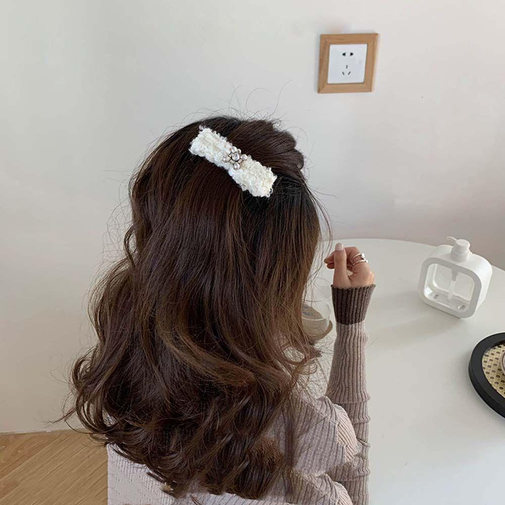 Kẹp Tóc BB Đính Ngọc Trai Hình Giọt Nước Phong Cách Hàn Quốc Cho Nữ|Vải Màu Trắng Đen Đơn Giản Cho Nữ
