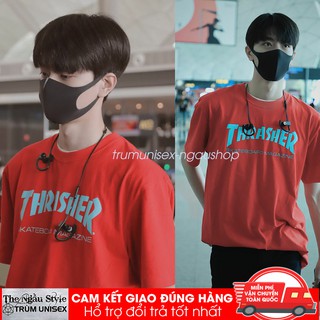Áo thun Stee nam tay lỡ unisex form rộng overtee THRASHER màu đỏ chất vải cotton xịn Ngaushop Trumunisex