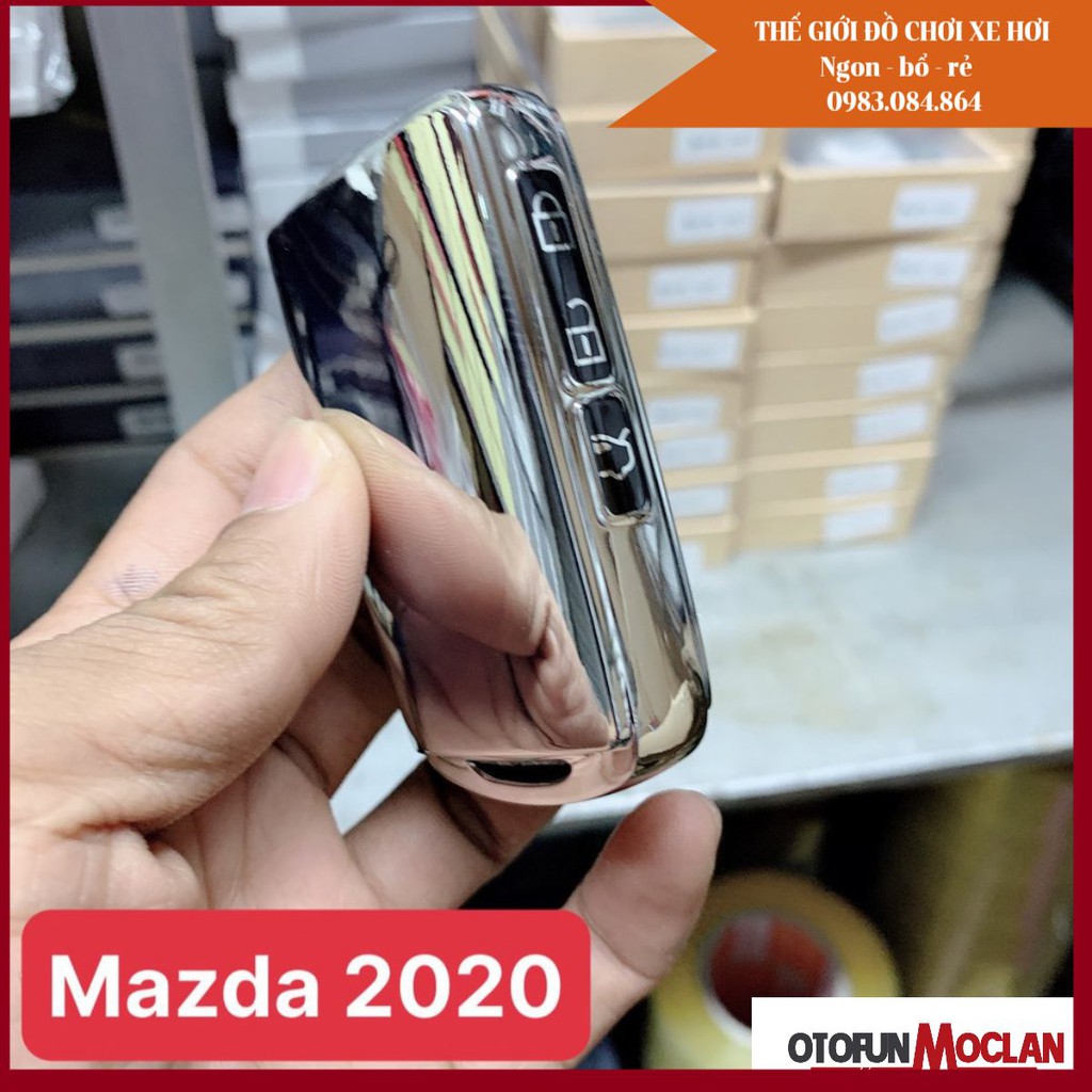 Ốp Chìa Khóa Mạ Crom Mazda 3 New 2020 - Bản To Nút Viền - Bao Khóa Tráng Gương Cao Cấp Tặng Móc Thất Lạc