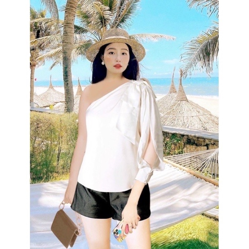 [Mã FAMARAL1 giảm 10K đơn 50K] [ MÃ 482 ] ÁO LỆCH VAI PHỐI NƠ TAY DÀI ( ẢNH CHỤP THẬT ) | BigBuy360 - bigbuy360.vn