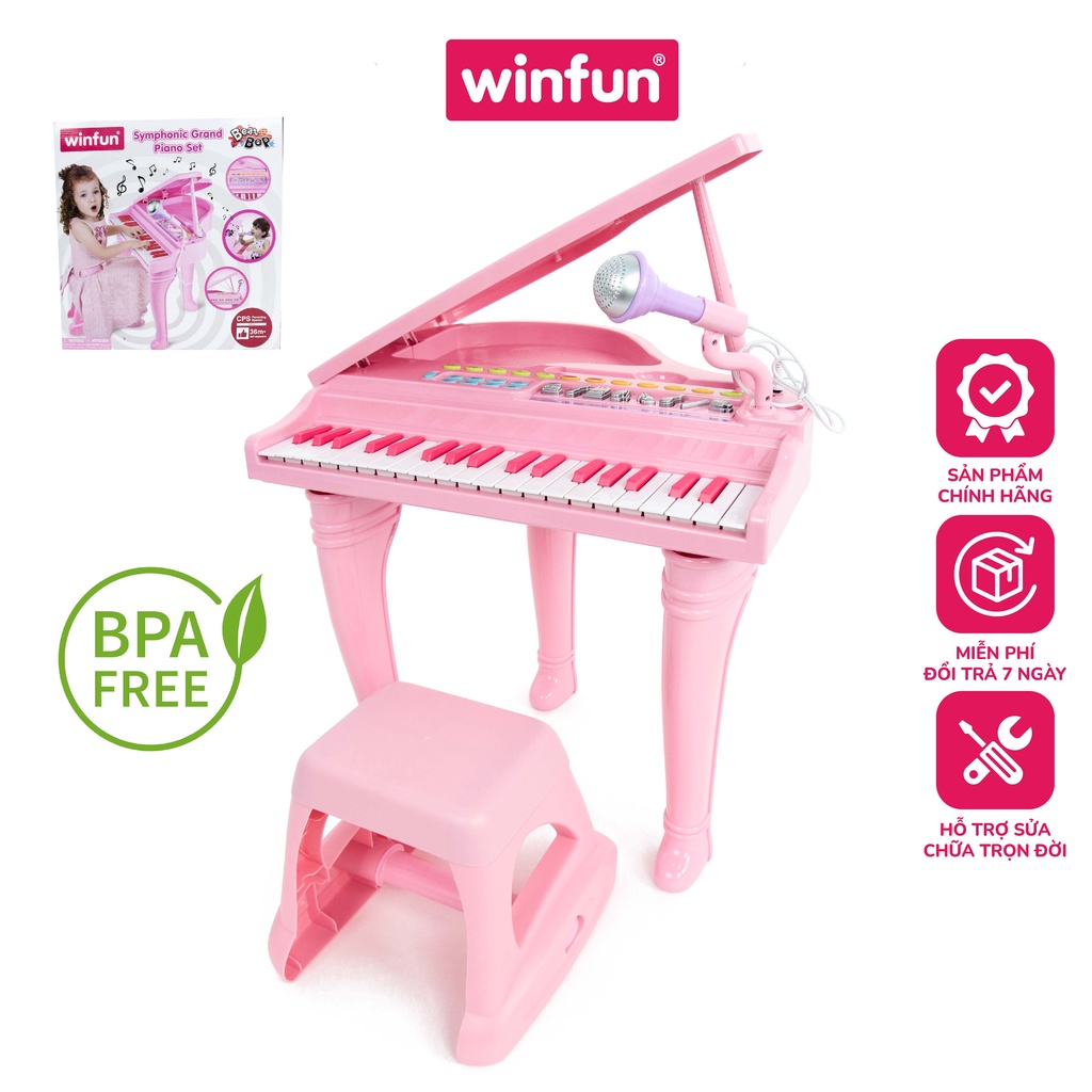 Đàn piano cho bé cổ điển kèm mic thu âm màu hồng Winfun - 02045-G - đồ chơi âm nhạc cho bé 3 tuổi trở lên