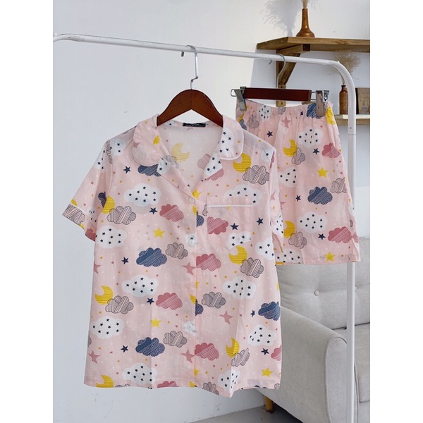 Bộ pijama mặc nhà bộ ngủ nữ bộ thô tay cộc quần cộc chất siêu mát mùa hè 2023 đang sale giá siêu ưu đãi Kingofjamas